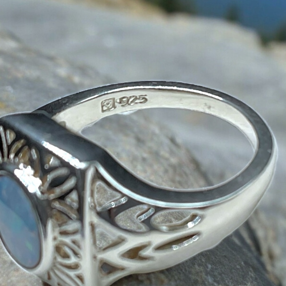 🌺Vintage Sterling & Genuine Opal Ring - Picture 8 of 11